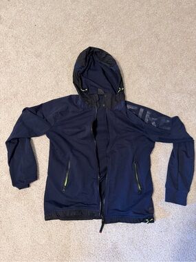 Fire + Ice by Bogner Navy Hooded Zip Jacket with Neon Zipper Accents